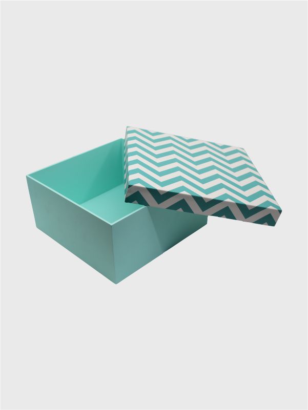 Premium MDF gift box with detachable lid, painted green base, and printed top – angled 2