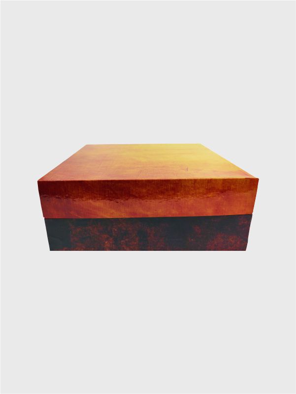 Side view of textured print rigid box highlighting lid design and box depth